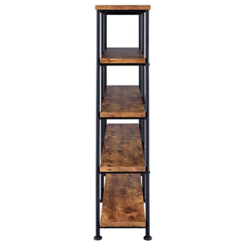 Coaster Analiese Rustic Industrial 60" 4-Shelf Wood Double Bookcase With Black Metal Frame, Brown Nutmeg