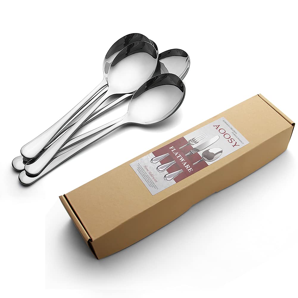 Serving Spoons, AOOSY 6 Pieces X-Large 9.8 Inches Stainless Steel Serving Spoon Catering Spoons Solid Serving Utensils Big Ladle Tablespoons for Buffet Banquet Flatware Kitchen Basics Serving