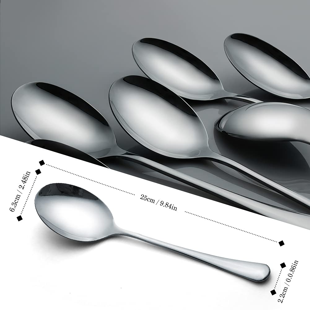 Serving Spoons, AOOSY 6 Pieces X-Large 9.8 Inches Stainless Steel Serving Spoon Catering Spoons Solid Serving Utensils Big Ladle Tablespoons for Buffet Banquet Flatware Kitchen Basics Serving