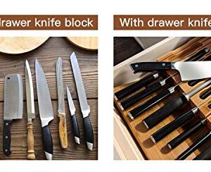 Utoplike In-Drawer Bamboo knife block, Drawer Knife Set Storage, Knife Organizer and Holder with Slots for 16 Knives and 1 Sharpening Steel (Not Included)-Kitchen Drawer, Counter Top