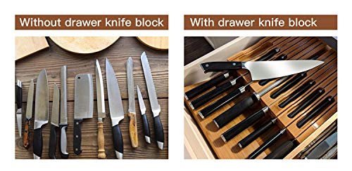 Utoplike In-Drawer Bamboo knife block, Drawer Knife Set Storage, Knife Organizer and Holder with Slots for 16 Knives and 1 Sharpening Steel (Not Included)-Kitchen Drawer, Counter Top