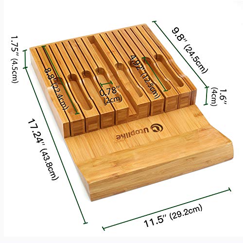 Utoplike In-Drawer Bamboo knife block, Drawer Knife Set Storage, Knife Organizer and Holder with Slots for 16 Knives and 1 Sharpening Steel (Not Included)-Kitchen Drawer, Counter Top