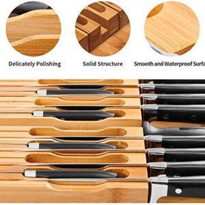 Utoplike In-Drawer Bamboo knife block, Drawer Knife Set Storage, Knife Organizer and Holder with Slots for 16 Knives and 1 Sharpening Steel (Not Included)-Kitchen Drawer, Counter Top