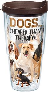 tervis dog therapy plastic tumbler with wrap and brown lid 24oz, clear