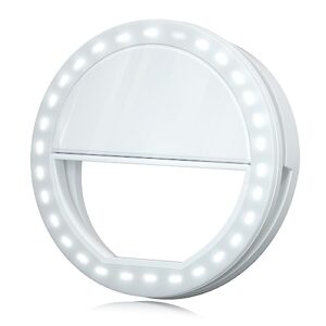 whellen selfie ring light with 36 led for phone/tablet/ipad camera [ul certified] portable clip-on fill round shape light-white