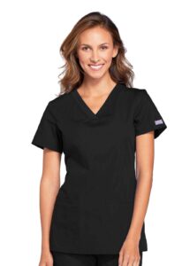 v-neck womens scrubs top workwear originals with rib-knit back panels ww645, m, black