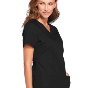 V-Neck Womens Scrubs Top Workwear Originals with Rib-Knit Back Panels WW645, M, Black