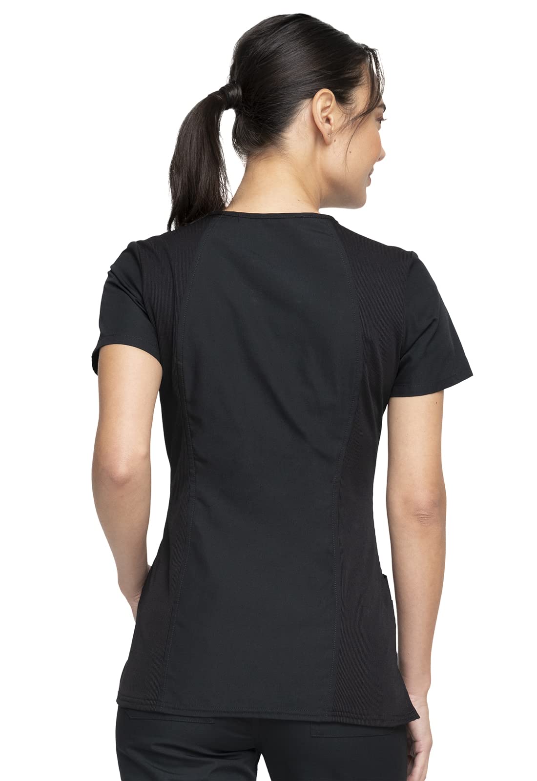 V-Neck Womens Scrubs Top Workwear Originals with Rib-Knit Back Panels WW645, M, Black