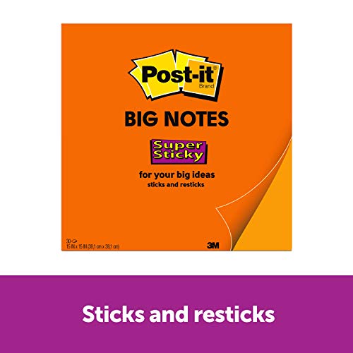 Post-it Super Sticky Big Notes, 15in x 15 in, 1 Pad, 2X the Sticking Power, Neon Orange (BN15)