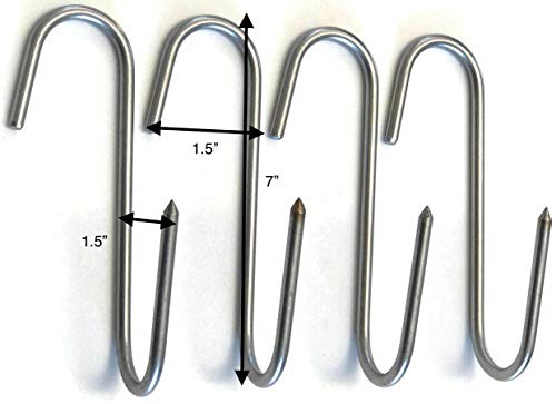 RiversEdge Products Stainless Meat Hooks, Smoker Hook, 7" Right Angle, 4 Pack