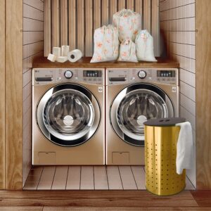 Brushed Gold Laundry Bin & Hamper | 50L Ventilated Stainless Steel Clothes Basket with MDF Lid | Life Time Warranty|