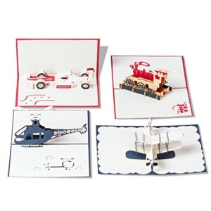 pop up cards set for kids. boys will love these 3d christmas or happy birthday cards (4 pack)