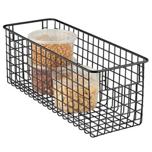 mdesign slim metal wire food storage organizer basket with handles for organization in kitchen cabinets, pantry shelf, bathroom, laundry room, closets, garage - concerto collection - matte black