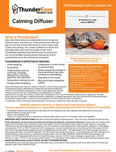 ThunderEase Cat Calming Pheromone Diffuser Kit | Powered by FELIWAY | Reduce Scratching, Urine Spraying, Marking and Anxiety (30 Day Supply)
