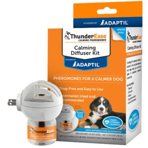 thunderease dog calming pheromone diffuser kit | powered by adaptil | vet recommended to relieve separation anxiety, stress barking & chewing, and fear of fireworks & thunderstorms (30 day supply)