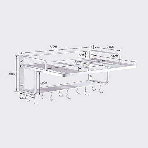 Ninetonine Alumimum Microwave Oven Wall Mount Double Deck Shelf With Hooks Silver