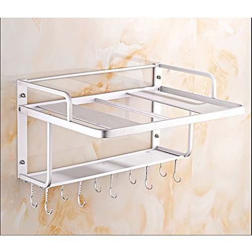 Ninetonine Alumimum Microwave Oven Wall Mount Double Deck Shelf With Hooks Silver