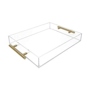 isaac jacobs clear acrylic serving tray (11x14) with gold metal handles, spill-proof, stackable organizer, food & drinks server, indoors/outdoors, lucite storage décor (11x14, clear with gold handle)