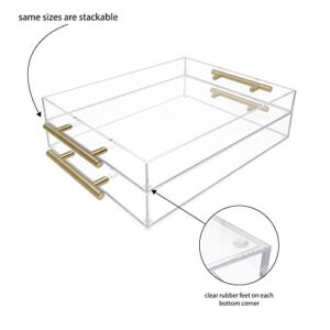 Isaac Jacobs Clear Acrylic Serving Tray (11x14) with Gold Metal Handles, Spill-Proof, Stackable Organizer, Food & Drinks Server, Indoors/Outdoors, Lucite Storage Décor (11x14, Clear with Gold Handle)