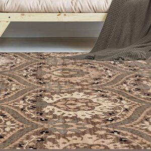 SUPERIOR Indoor Runner Rug, Jute Backed, Modern Oriental Floral Damask Floor Decor for Office, Living Room, Bedroom, Entryway, Nursery Hardwood, Tile, Augusta Collection - 8ft x 10ft , Light Blue