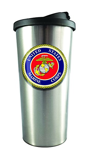 Spoontiques 20830 U.S. Marines Stainless Steel Travel Mug, Silver