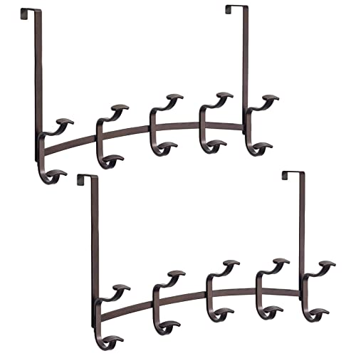 mDesign Decorative Metal Over Door 10 Hook Storage Organizer Rack for Coats, Hoodies, Hats, Scarves, Purses, Leashes, Bath Towels, Robes, Clothing - Hydra Collection - 2 Pack - Bronze