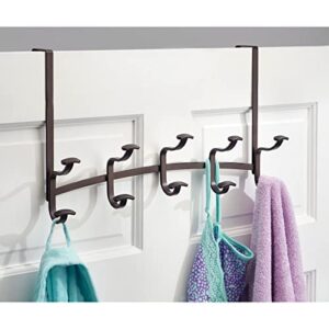 mDesign Decorative Metal Over Door 10 Hook Storage Organizer Rack for Coats, Hoodies, Hats, Scarves, Purses, Leashes, Bath Towels, Robes, Clothing - Hydra Collection - 2 Pack - Bronze