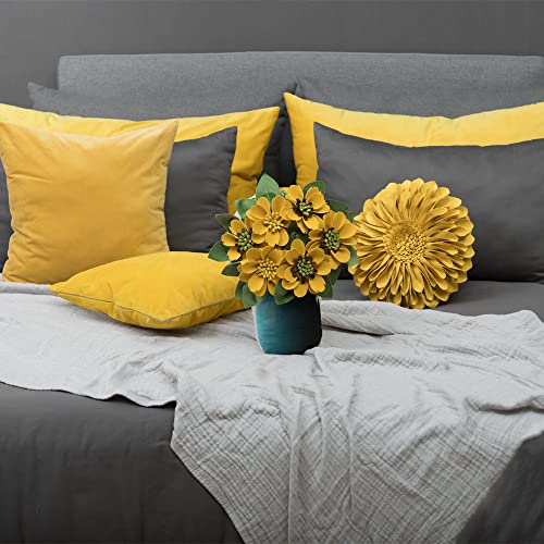 JWH Stereo Flower Throw Pillow Cover Aesthetic Decorative 3D Sunflower Accent Pillow Case Round Cushion Handmade Mustard Pillowcase for Car Bed Couch Bedroom Chair 12 Inch Yellow