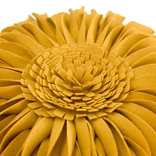 JWH Stereo Flower Throw Pillow Cover Aesthetic Decorative 3D Sunflower Accent Pillow Case Round Cushion Handmade Mustard Pillowcase for Car Bed Couch Bedroom Chair 12 Inch Yellow