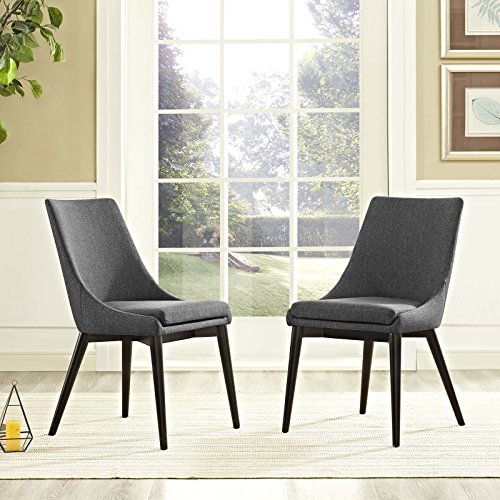 Modway Viscount Mid-Century Modern Upholstered Fabric Two Kitchen and Dining Room Chairs in Gray