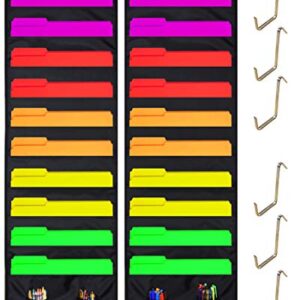 COMPONO Wall Storage Pocket Charts (10 Pocket - 2 Pack, Black) File Organizers with Free Bonus 6 Door Hangers. Best Pocket Chart for School, Classroom, Home or Office. Wall Pocket Chart Organizer