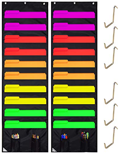 COMPONO Wall Storage Pocket Charts (10 Pocket - 2 Pack, Black) File Organizers with Free Bonus 6 Door Hangers. Best Pocket Chart for School, Classroom, Home or Office. Wall Pocket Chart Organizer