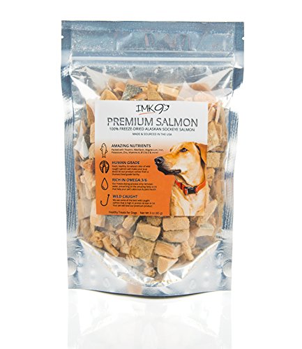 IMK9 Freeze Dried Salmon Dog Treats – High Value Training, High Protein, Natural Omega 3-6 Fish Oil – Wild Caught – 100% Pure Fish with Skin – Single Ingredient, Gluten, Grain Free – Made in The USA