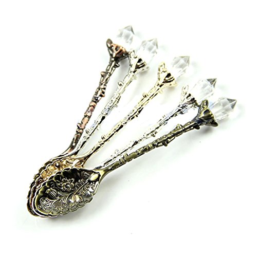 Yalulu 5Pcs Retro Crystal Alloy Stereoscopic Coffee Spoon Tea Spoon Dessert Spoon Ice Cream Spoons