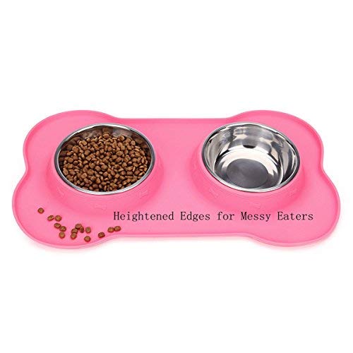 Hubulk Pet Dog Bowls 2 Stainless Steel Dog Bowl with No Spill Non-Skid Silicone Mat + Pet Food Scoop Water and Food Feeder Bowls for Feeding Small Medium Large Dogs Cats Puppies (S, Pink)