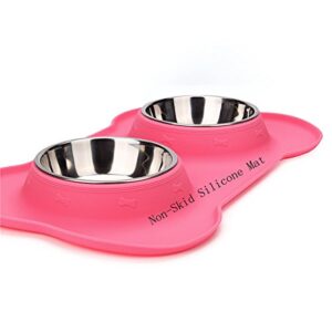 Hubulk Pet Dog Bowls 2 Stainless Steel Dog Bowl with No Spill Non-Skid Silicone Mat + Pet Food Scoop Water and Food Feeder Bowls for Feeding Small Medium Large Dogs Cats Puppies (S, Pink)