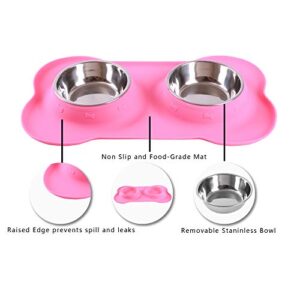 Hubulk Pet Dog Bowls 2 Stainless Steel Dog Bowl with No Spill Non-Skid Silicone Mat + Pet Food Scoop Water and Food Feeder Bowls for Feeding Small Medium Large Dogs Cats Puppies (S, Pink)