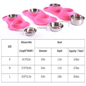 Hubulk Pet Dog Bowls 2 Stainless Steel Dog Bowl with No Spill Non-Skid Silicone Mat + Pet Food Scoop Water and Food Feeder Bowls for Feeding Small Medium Large Dogs Cats Puppies (S, Pink)