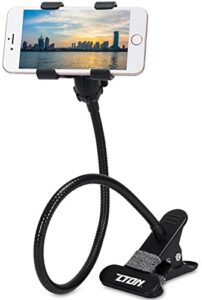 zton metal-enhanced cell phone holder, mobile phone stand, lazy bracket, flexible long arms clip mount for iphone, lg, etc.in office bedroom desktop (black)