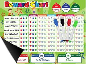 magnetic behavior/star/reward chore chart, one or multiple kids, toddlers, teens 17" x 13", premium dry erase surface, flexible chart with full magnet backing for fridge, teaches responsibility!