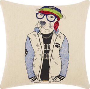 nourison mina victory rn340 trendy, hip, & new age cool pitbull throw pillow, 18" x 18", natural