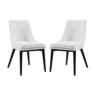 modway viscount mid-century modern faux leather upholstered two dining chairs in white