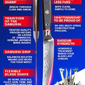 Dalstrong Fillet Knife - 6 inch - Shogun Series ELITE - Damascus - AUS-10V Japanese Super Steel - Boning Knife - Meat Cutting, Carving, Bone, Trimming, Deboning - Black G10 Handle - Sheath Included