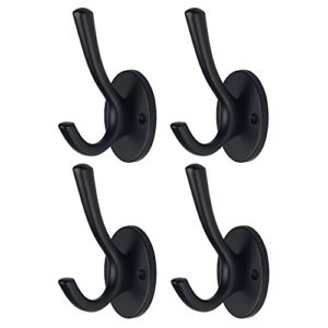 mellewell 4 pack double coat and robe hook for bathroom and bedroom heavy duty wall mount matte black, 09003b4