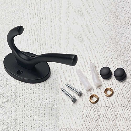 Mellewell 4 Pack Double Coat and Robe Hook for Bathroom and Bedroom Heavy Duty Wall Mount Matte Black, 09003B4