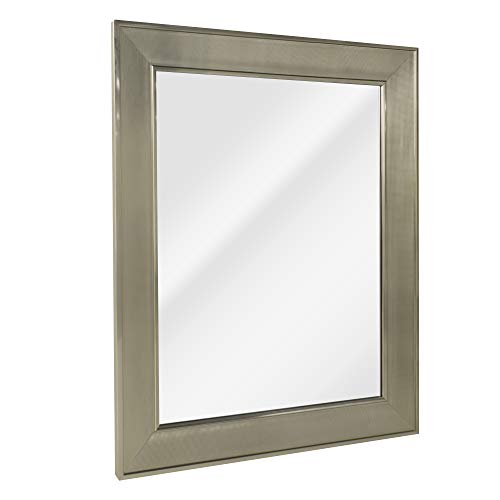 Head West Brushed Nickel Pave Textured Rectangular Framed Wall Vanity Mirror - Rustic Beveled-Edge Bathroom Mirror with 4 D-Ring Hangers for Vertical & Horizontal Placement - 29"x35"