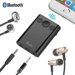 iLuv (i111BT) 2-Way Bluetooth Stereo Audio Receiver with Splitter Adapter; Features Dual Volume & Mute Control, Built-in Mic for Hands Free Calls and Supports Siri & Google Assistant Voice Command