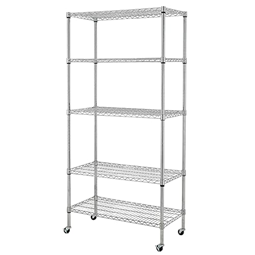 eeZe Rack ETI-003 Heavy Duty Steel Wire Chrome Shelving, Storage Rack, NSF Certified, 36x18x72-inches 5-Tier (Chrome) (New)