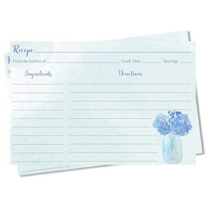 recipe cards 4x6 double sided 24 count hydrangea mason jar blue bridal shower gift floral wedding gift housewarming (24 count)