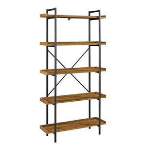 walker edison 5 shelf industrial wood metal bookcase tall bookshelf storage home office, 68 inch, barnwood